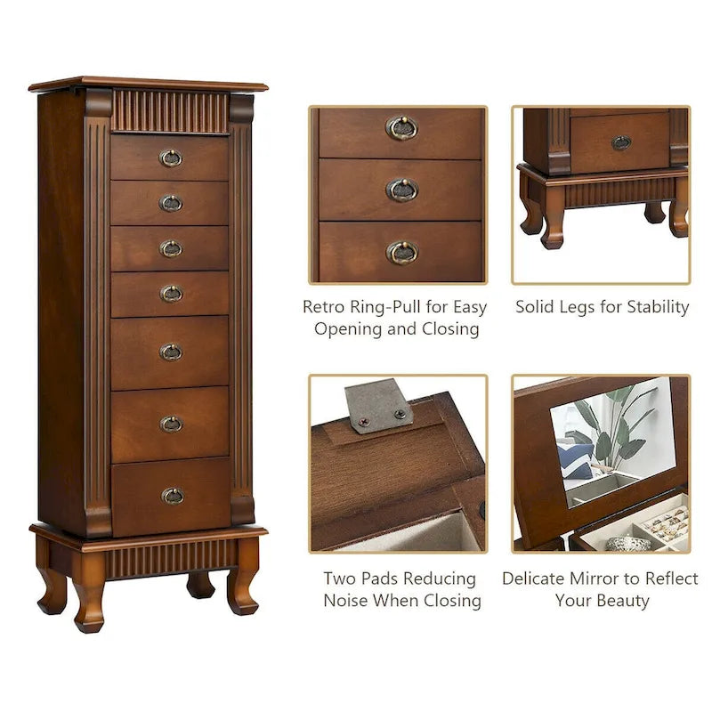 Jewelry Cabinet Storage Chest Stand Organizer - 14.8"L x 9"W x 38.6"H