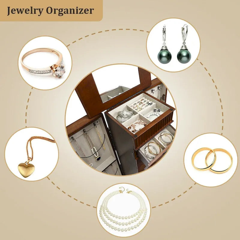 Jewelry Cabinet Storage Chest Stand Organizer - 14.8"L x 9"W x 38.6"H