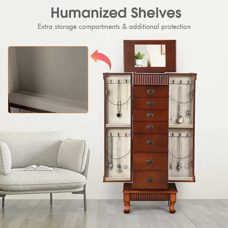 Jewelry Cabinet Storage Chest Stand Organizer - 14.8"L x 9"W x 38.6"H