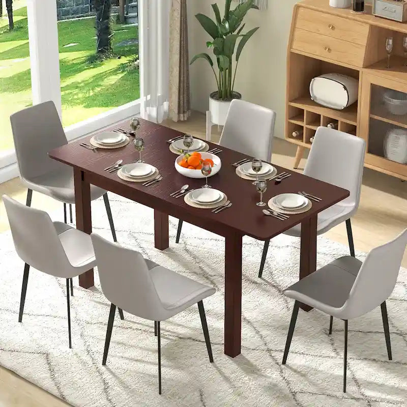 Extendable Folding Rubber Wood Dining Table, Cherry - Seats 4-6