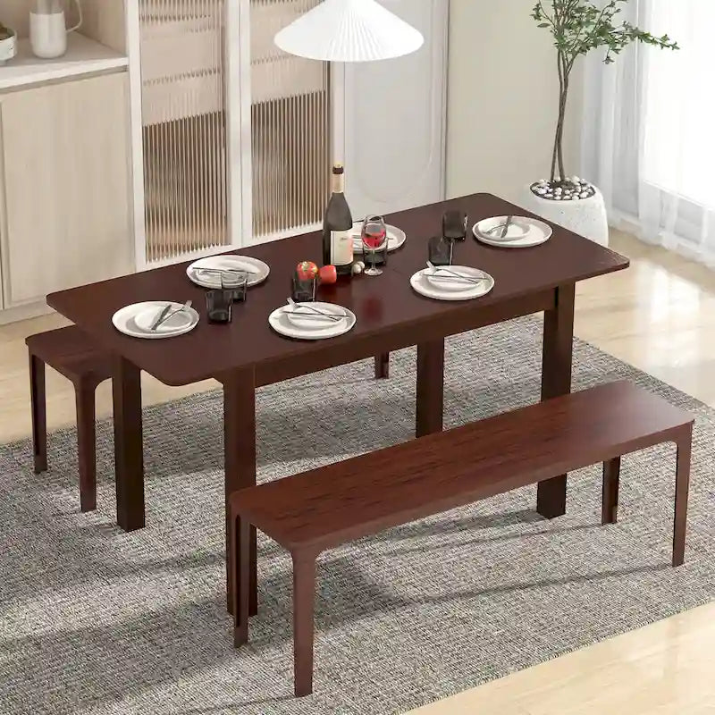 Extendable Folding Rubber Wood Dining Table, Cherry - Seats 4-6