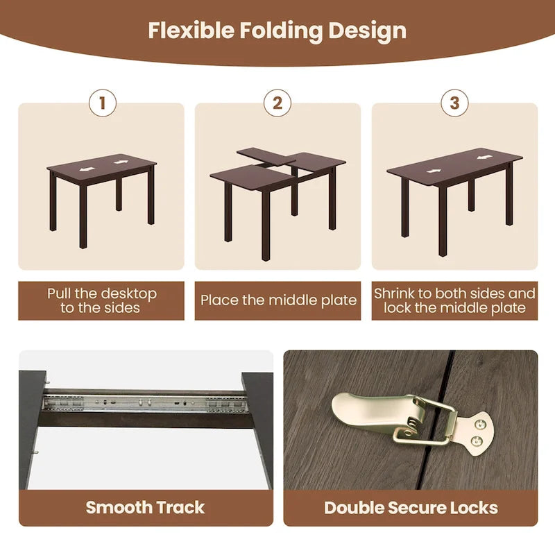 Extendable Folding Rubber Wood Dining Table, Cherry - Seats 4-6
