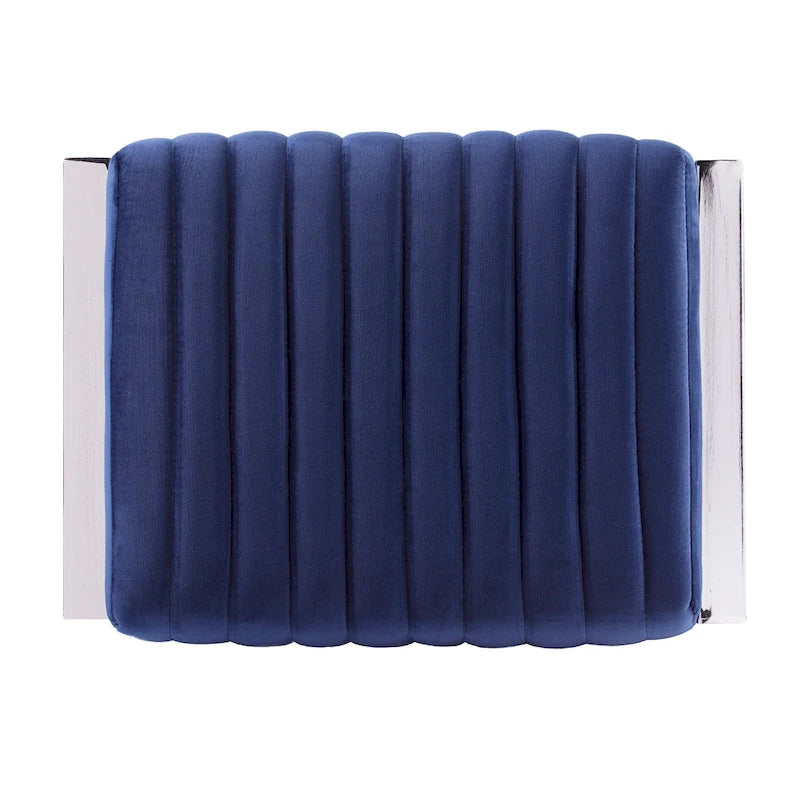Channel-Tufted Fabric Ottoman with Metal X-Frame