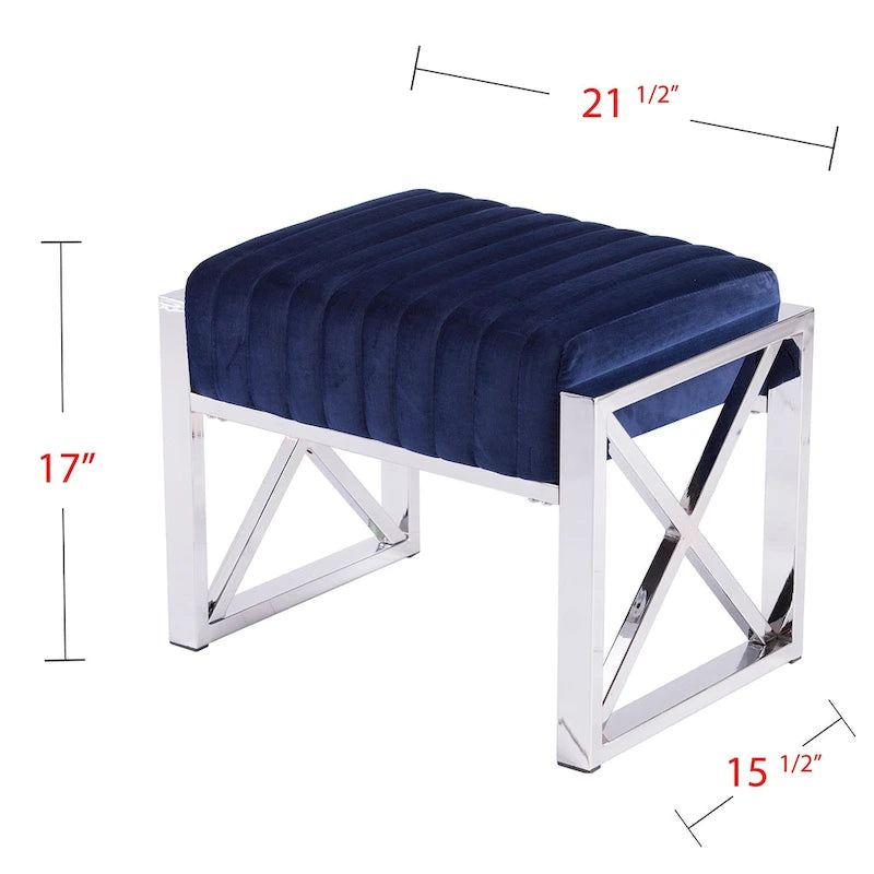 Channel-Tufted Fabric Ottoman with Metal X-Frame