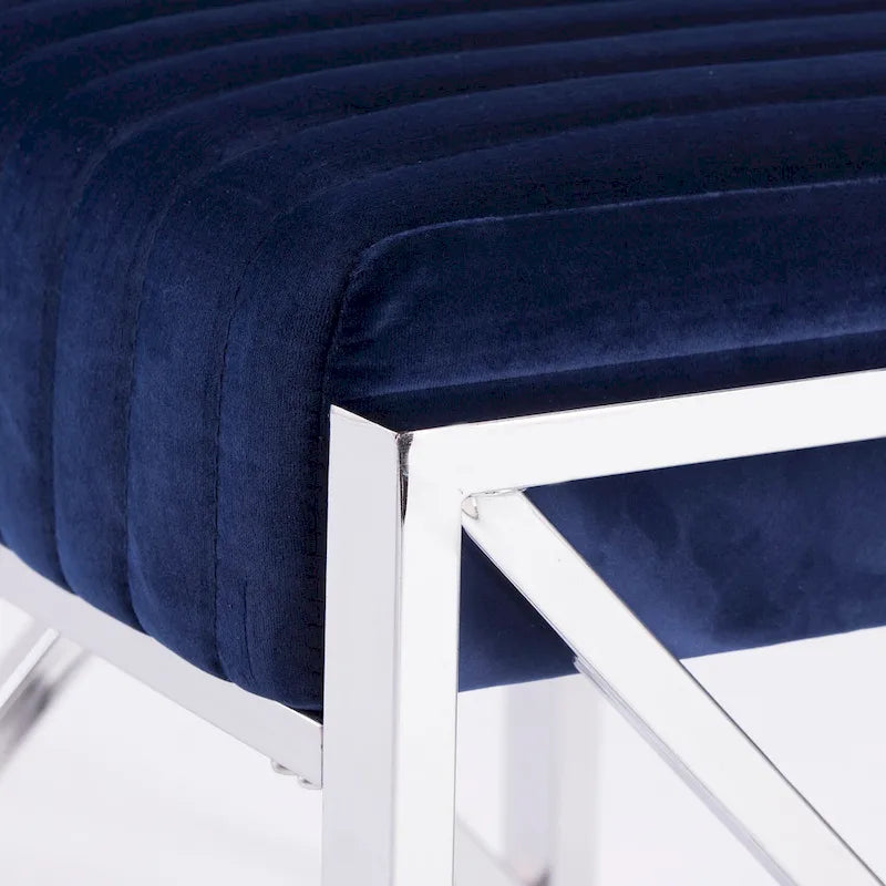 Channel-Tufted Fabric Ottoman with Metal X-Frame
