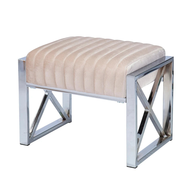 Channel-Tufted Fabric Ottoman with Metal X-Frame