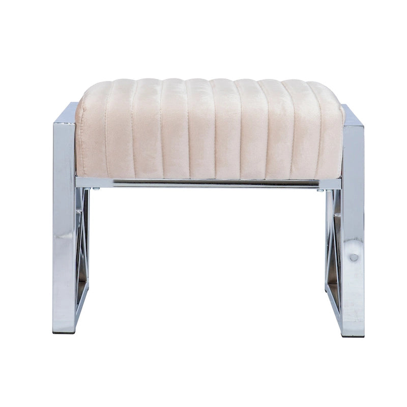 Channel-Tufted Fabric Ottoman with Metal X-Frame