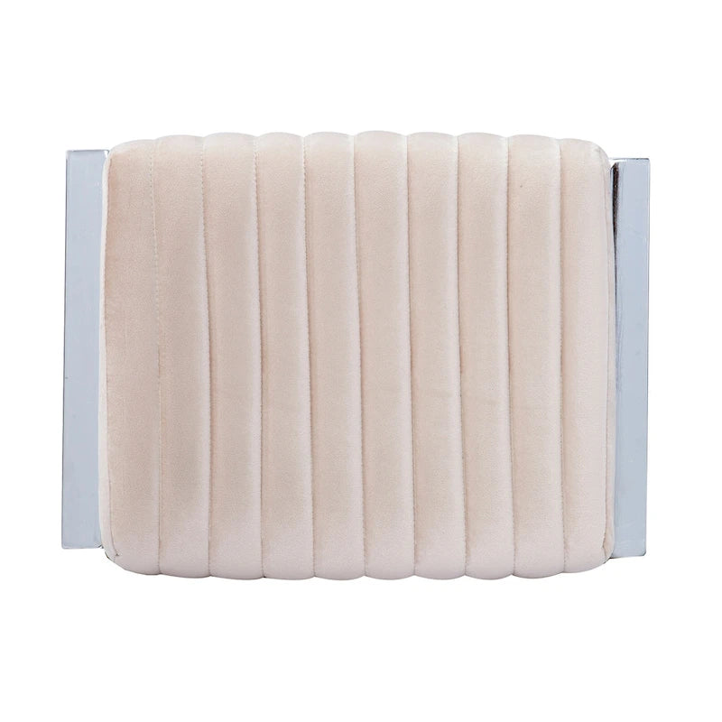 Channel-Tufted Fabric Ottoman with Metal X-Frame