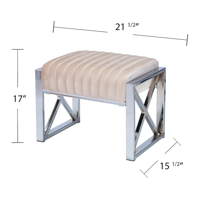 Channel-Tufted Fabric Ottoman with Metal X-Frame