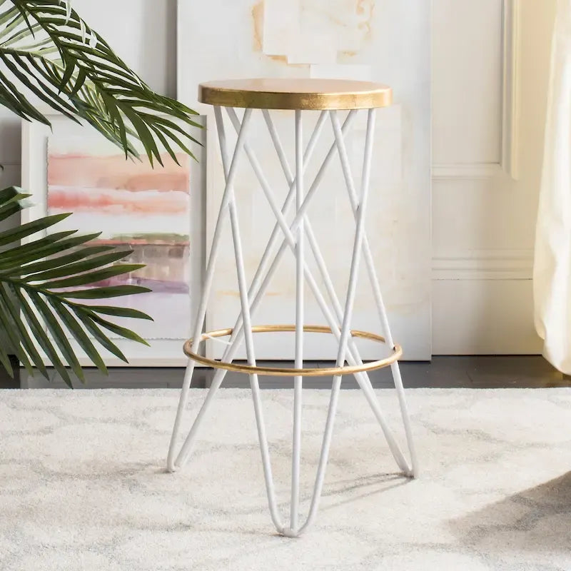 30" Retro Glam Gold Leaf Bar Stool with Hairpin Legs - 18"W x 18"D x 30"H