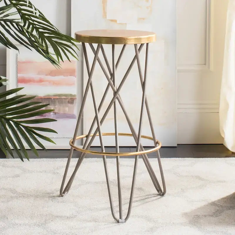 30" Retro Glam Gold Leaf Bar Stool with Hairpin Legs - 18"W x 18"D x 30"H