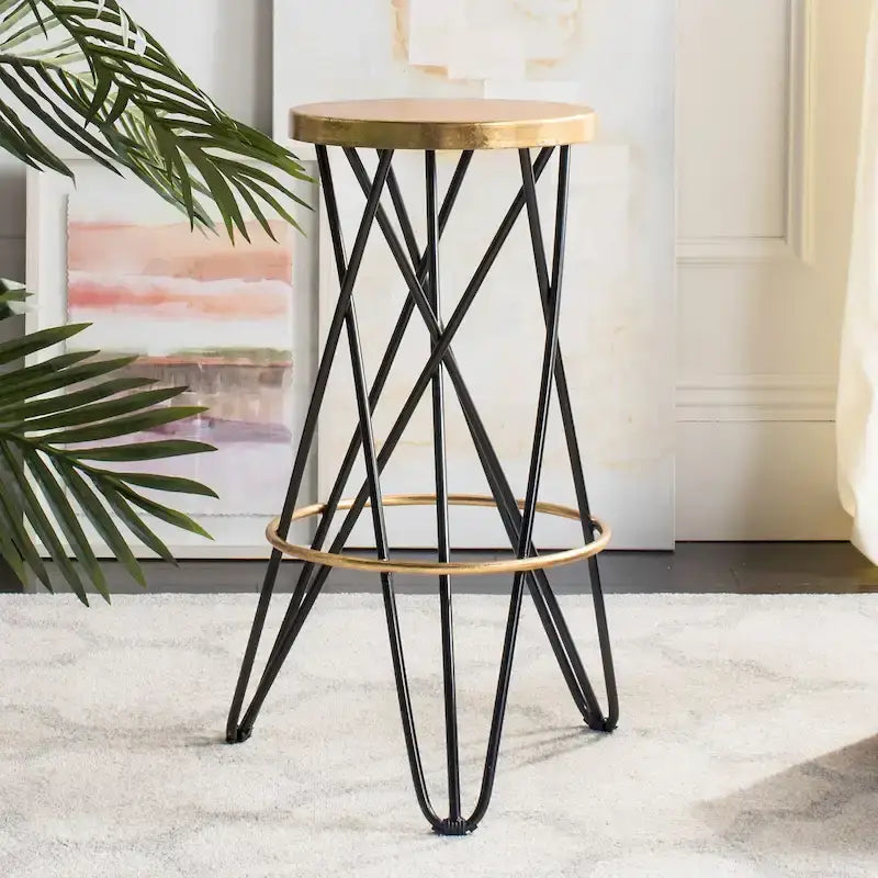 30" Retro Glam Gold Leaf Bar Stool with Hairpin Legs - 18"W x 18"D x 30"H