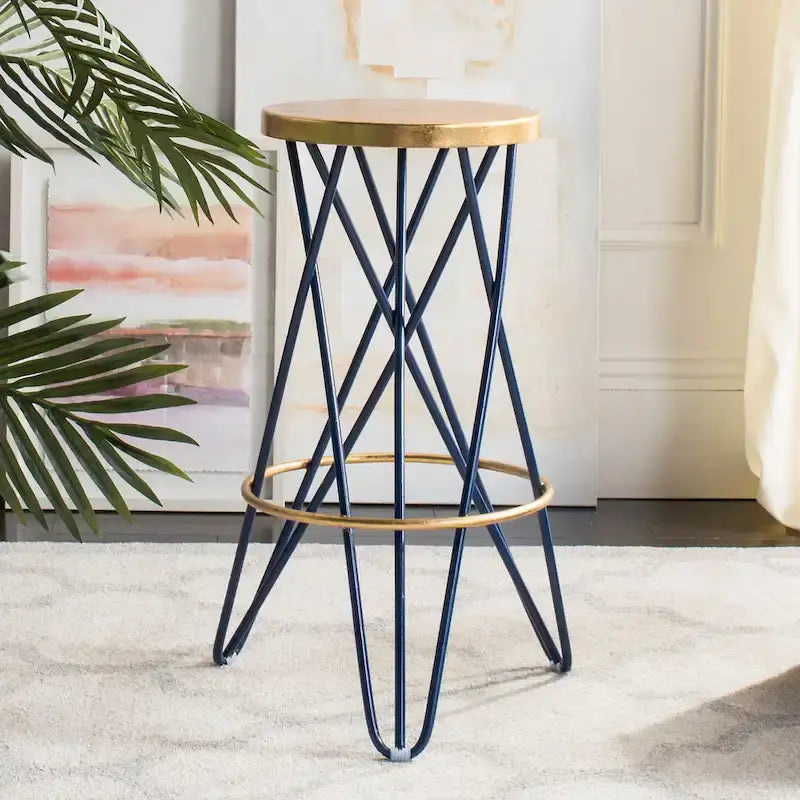 30" Retro Glam Gold Leaf Bar Stool with Hairpin Legs - 18"W x 18"D x 30"H