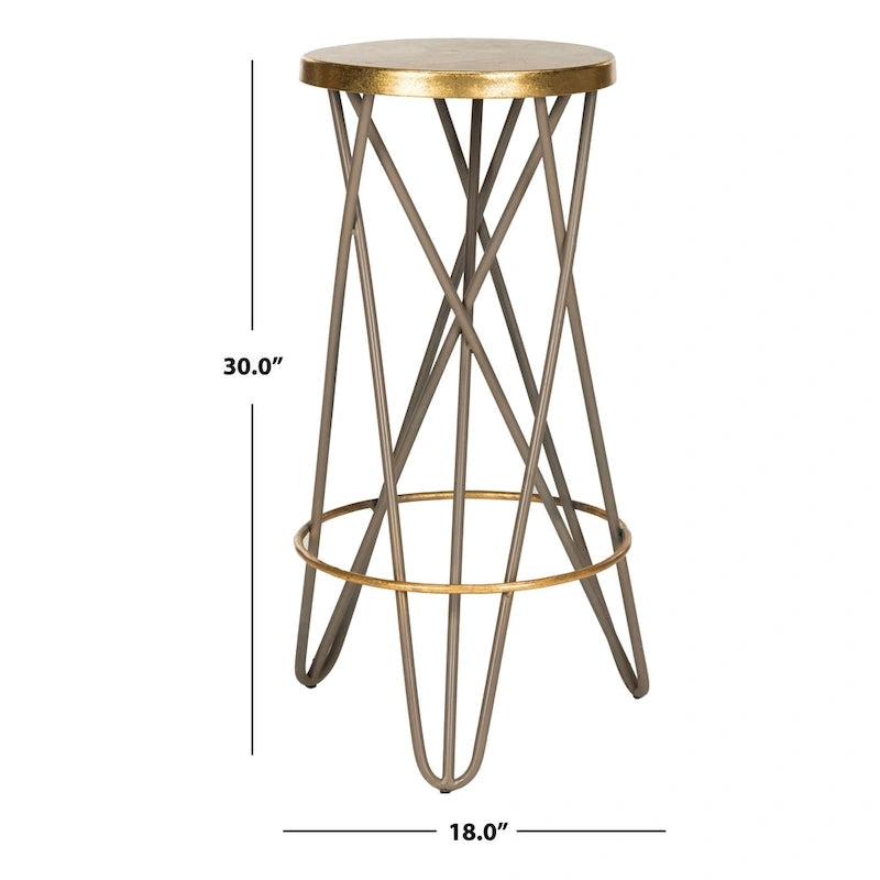 30" Retro Glam Gold Leaf Bar Stool with Hairpin Legs - 18"W x 18"D x 30"H