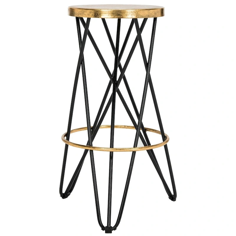 30" Retro Glam Gold Leaf Bar Stool with Hairpin Legs - 18"W x 18"D x 30"H