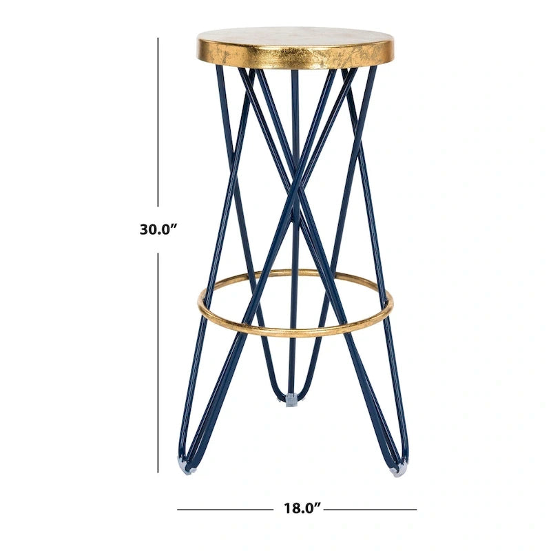 30" Retro Glam Gold Leaf Bar Stool with Hairpin Legs - 18"W x 18"D x 30"H