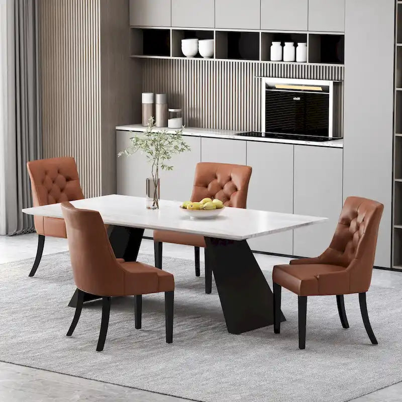 Tufted Upholstered Dining Chairs with Sloped Arms (Set of 4)