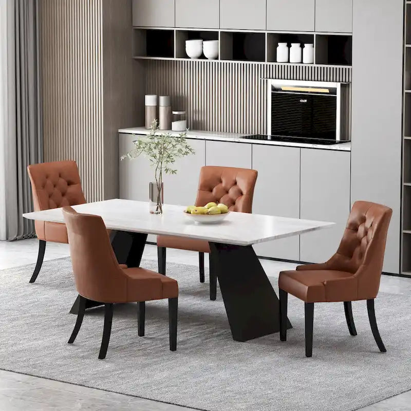 Tufted Upholstered Dining Chairs with Sloped Arms (Set of 4)