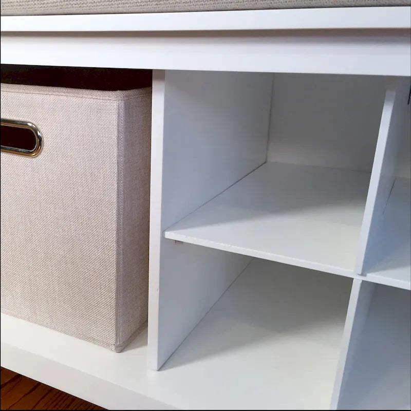 Solid Wood Entryway Bench with 4 Shoe Cubbies, White