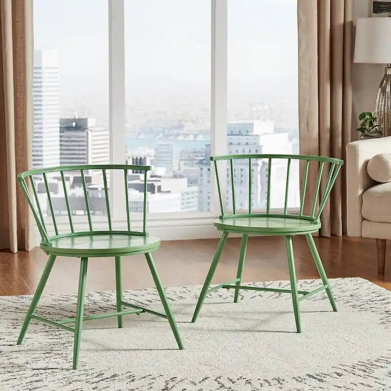 Low Back Metal and Wood Spindle Dining Chair (Set of 2)
