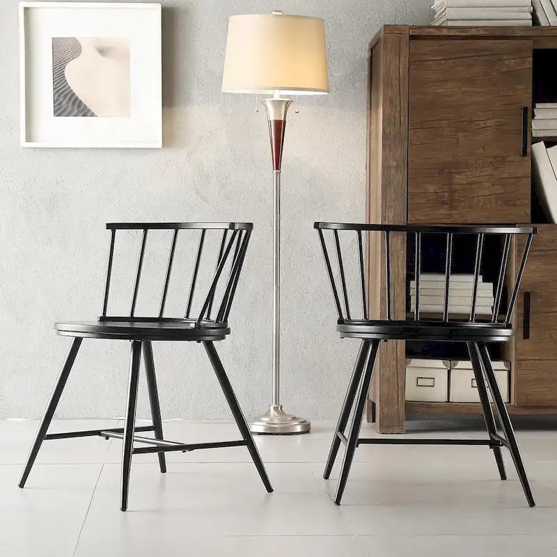 Low Back Metal and Wood Spindle Dining Chair (Set of 2)