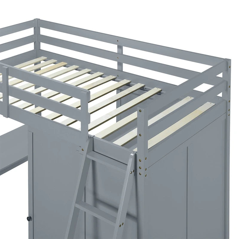 Loft Bed with Wardrobe, Desk, and Shelves