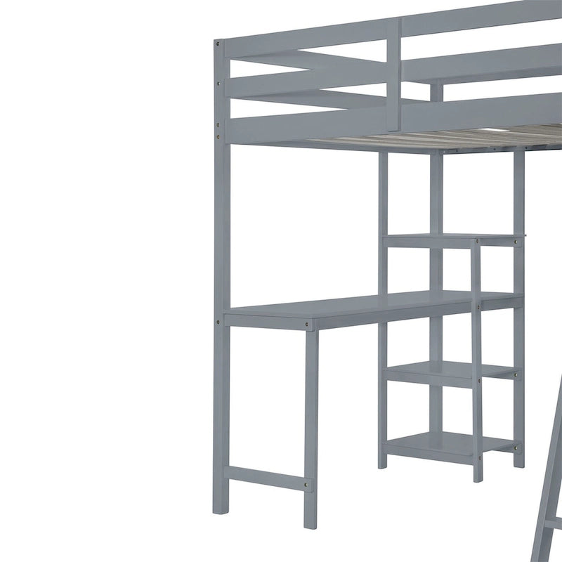 Loft Bed with Wardrobe, Desk, and Shelves