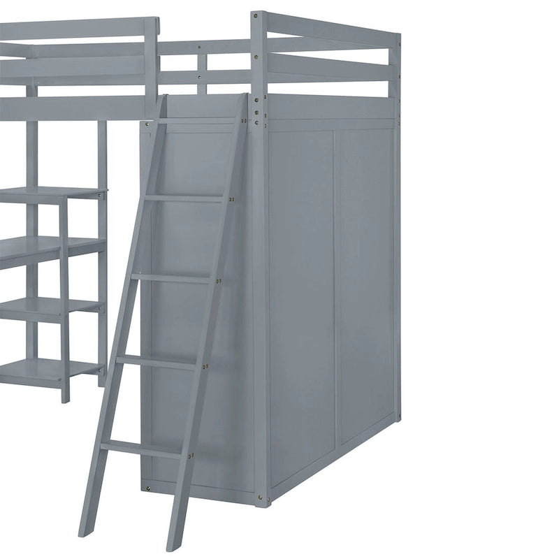 Loft Bed with Wardrobe, Desk, and Shelves