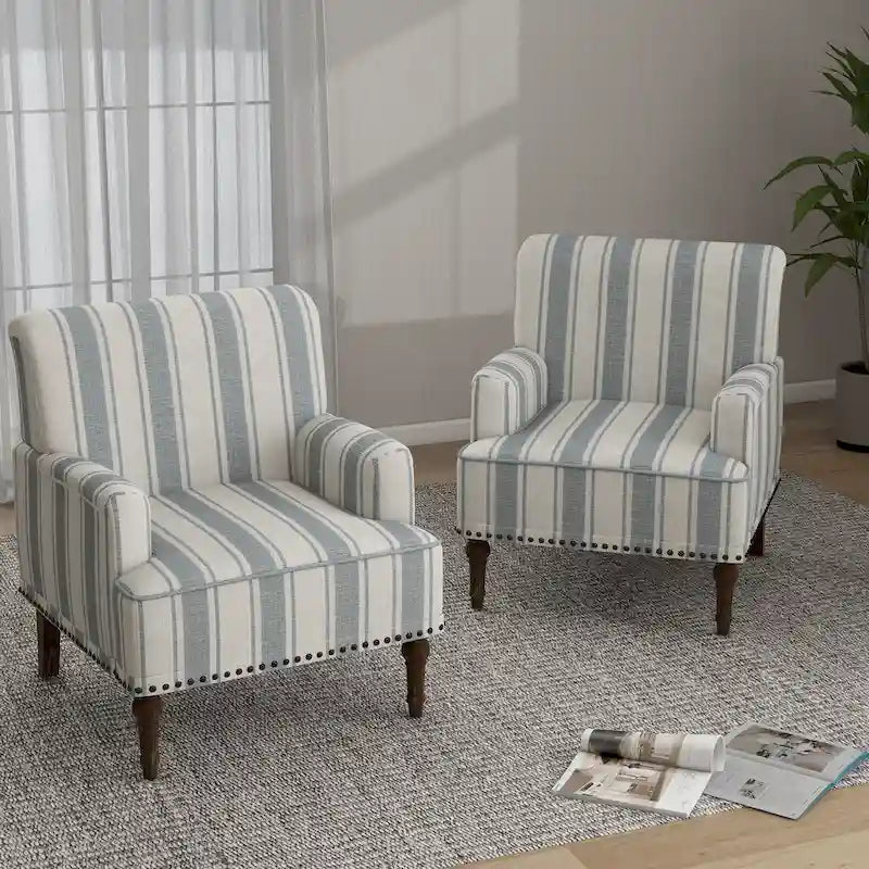 Set of 2 Traditional Upholstered Stripe Accent Chair for Living Room
