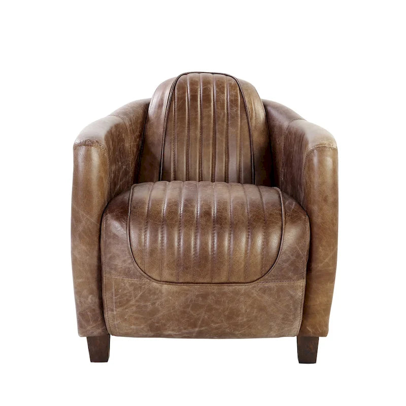 Top Grain Leather Retro Brown Arm Chair