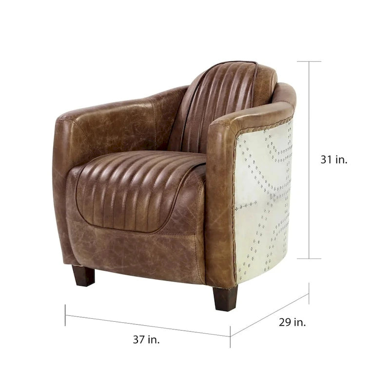 Top Grain Leather Retro Brown Arm Chair