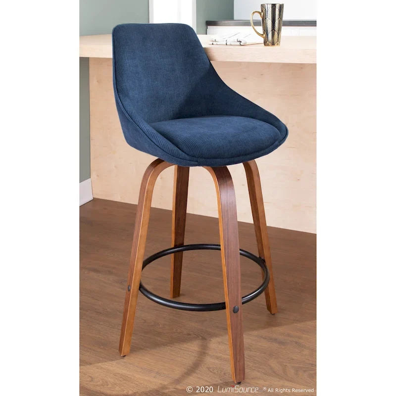 Corduroy Counter Stool with Black Round Footrest (Set of 2)