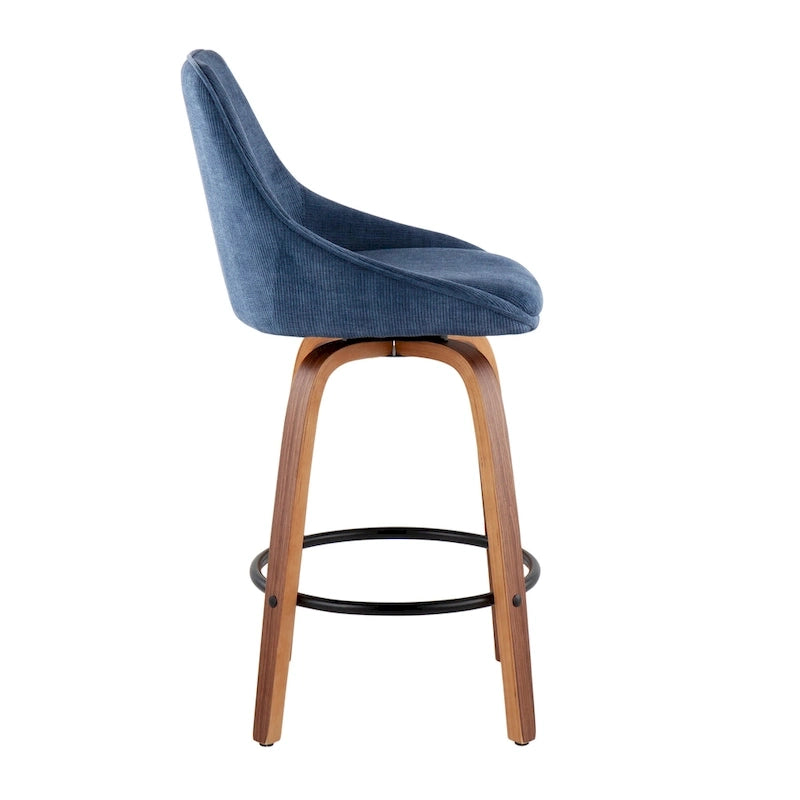 Corduroy Counter Stool with Black Round Footrest (Set of 2)