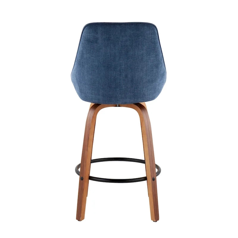 Corduroy Counter Stool with Black Round Footrest (Set of 2)