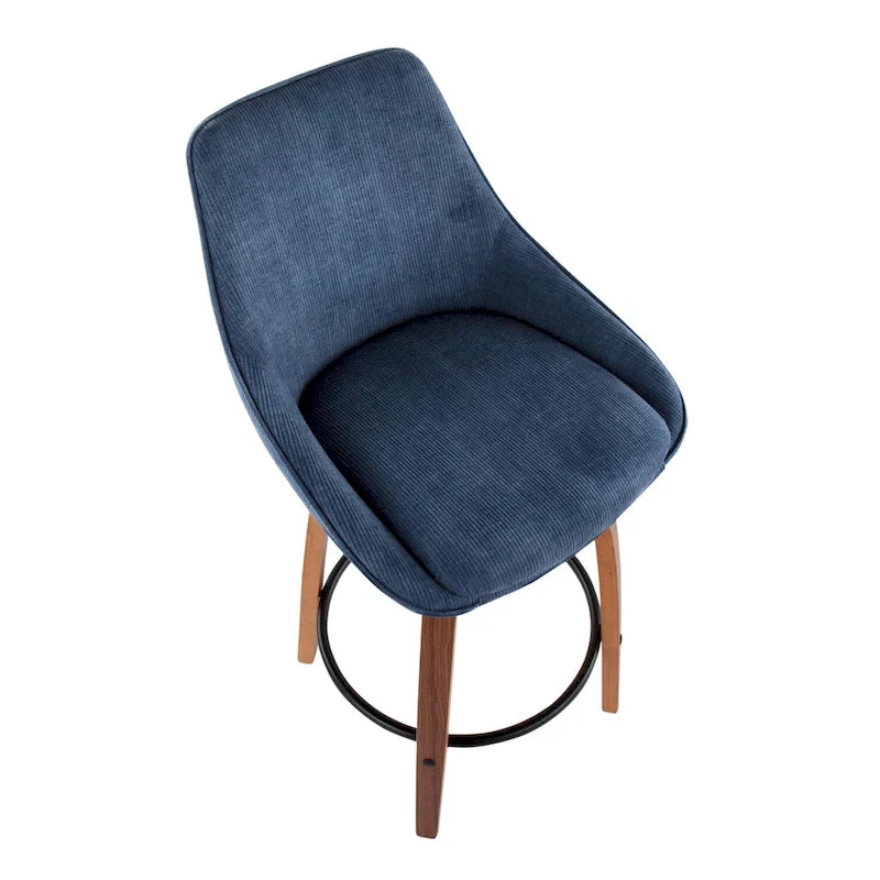 Corduroy Counter Stool with Black Round Footrest (Set of 2)