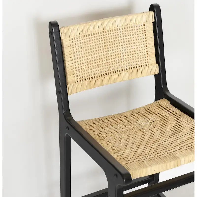Rattan Boho Bar Stools with Footrest, Set of 2
