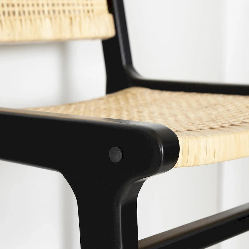 Rattan Boho Bar Stools with Footrest, Set of 2