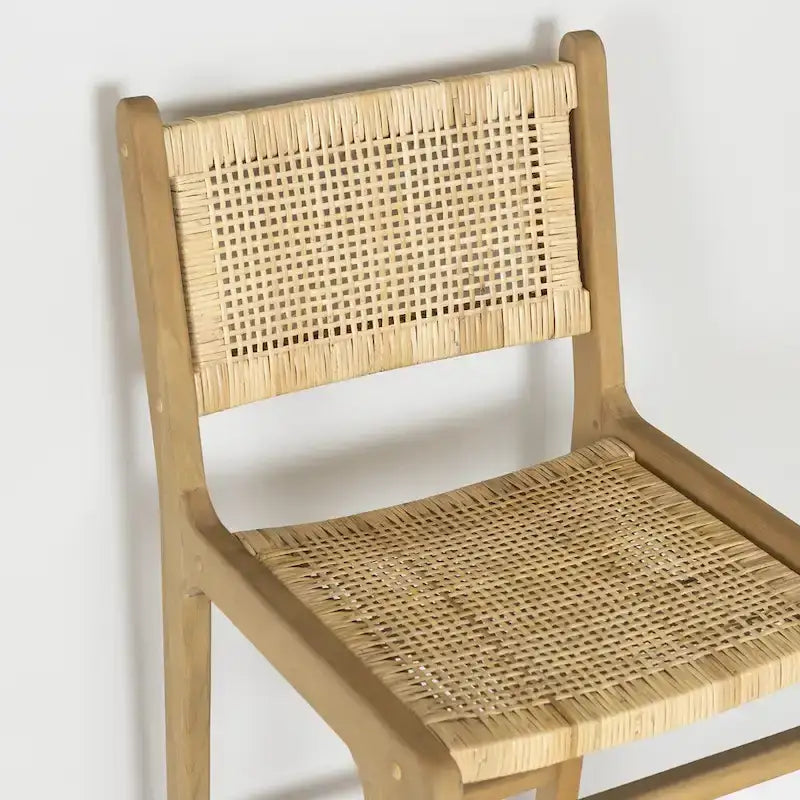 Rattan Boho Bar Stools with Footrest, Set of 2