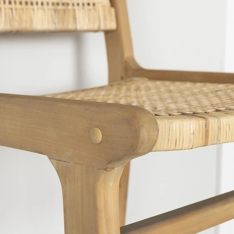 Rattan Boho Bar Stools with Footrest, Set of 2