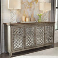 Wirebrushed Gray 4 Door Mirrored Accent Cabinet