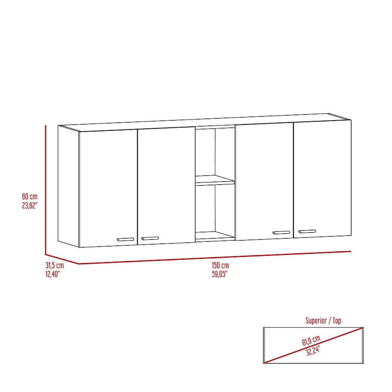 Wall Cabinet with 2 Double Doors, Dish Rack, and Open Shelves - 59"W