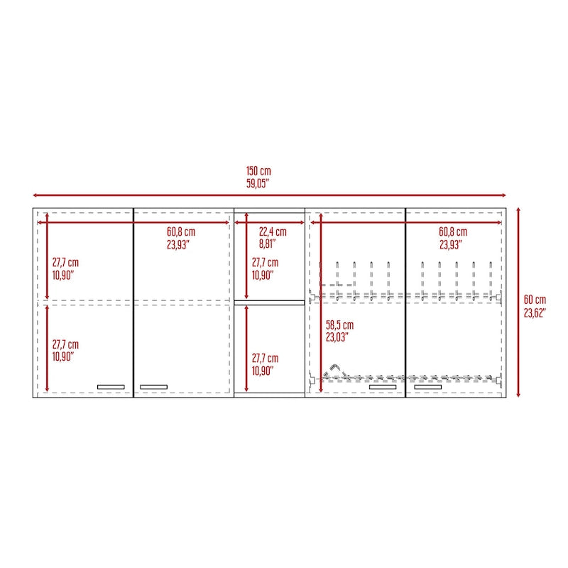 Wall Cabinet with 2 Double Doors, Dish Rack, and Open Shelves - 59"W