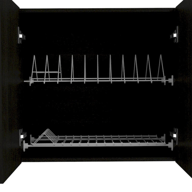 Wall Cabinet with 2 Double Doors, Dish Rack, and Open Shelves - 59"W