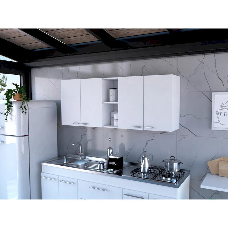 Wall Cabinet with 2 Double Doors, Dish Rack, and Open Shelves - 59"W