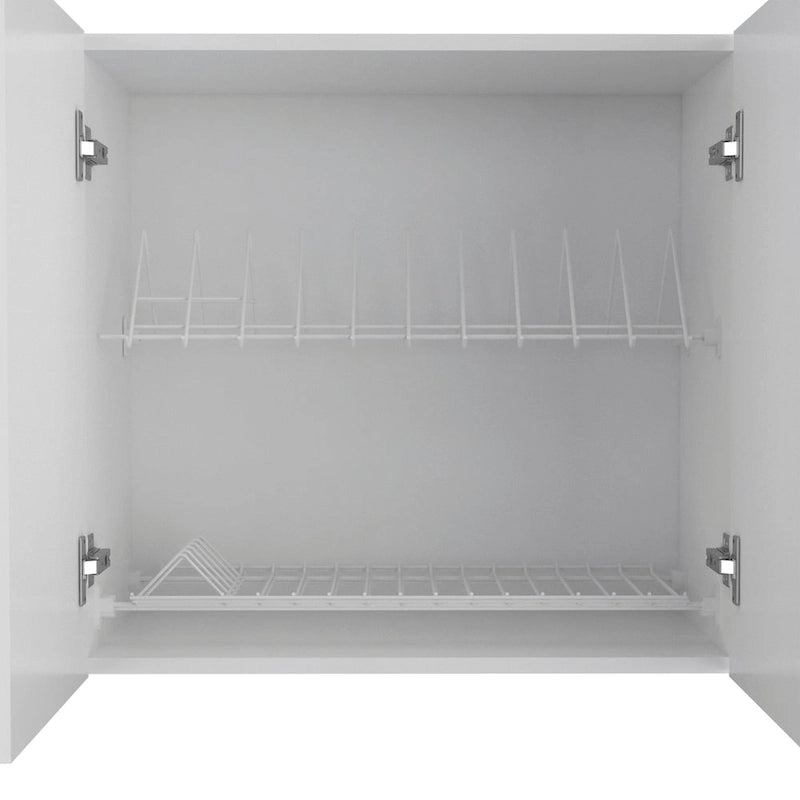 Wall Cabinet with 2 Double Doors, Dish Rack, and Open Shelves - 59"W