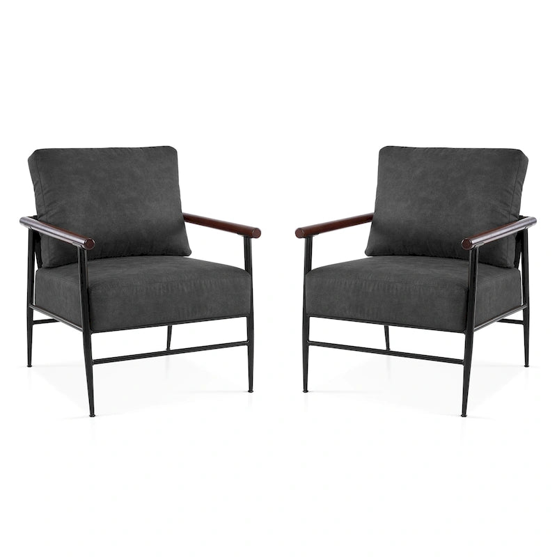 Set of 2 Modern Accent Armchairs, Leathaire Fabric with Carbon Steel Legs