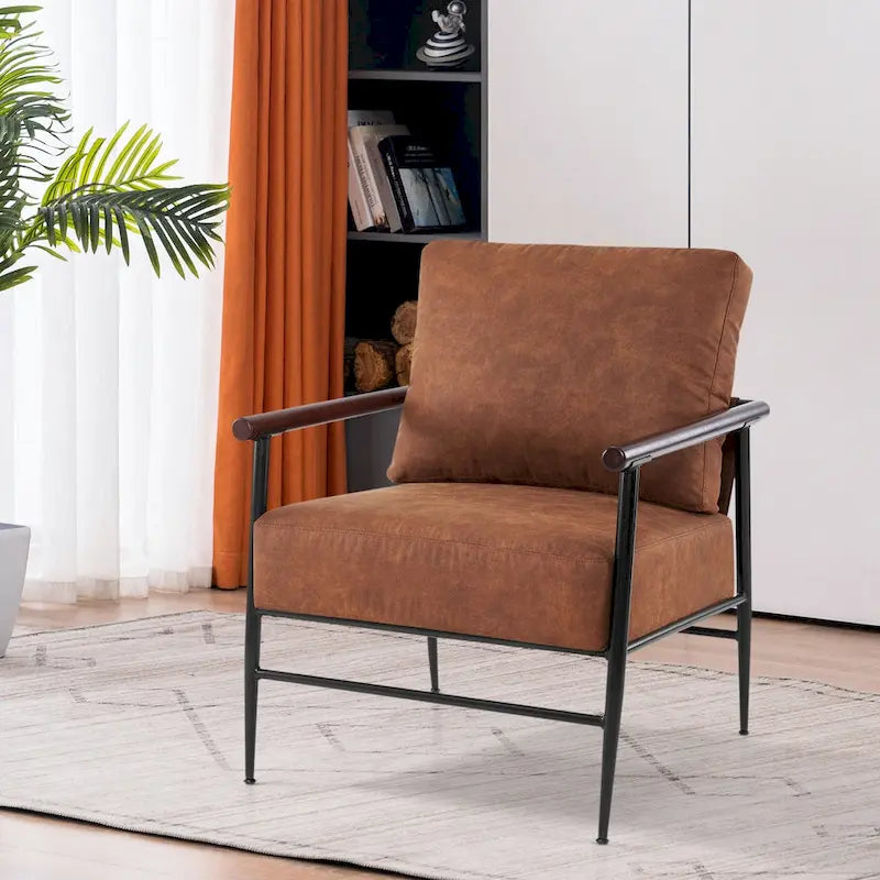Set of 2 Modern Accent Armchairs, Leathaire Fabric with Carbon Steel Legs