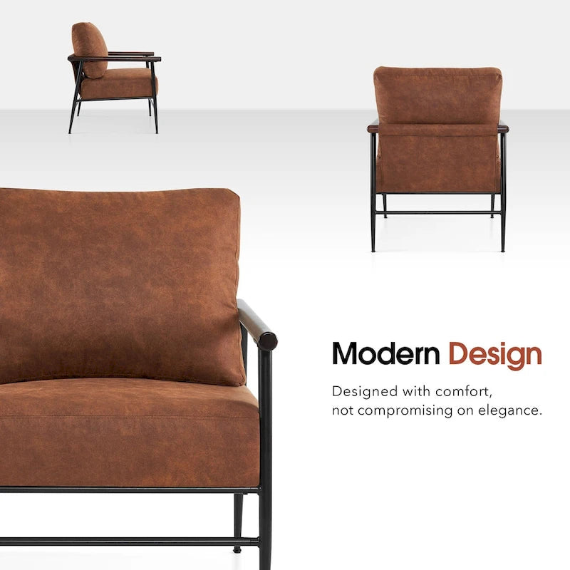 Set of 2 Modern Accent Armchairs, Leathaire Fabric with Carbon Steel Legs