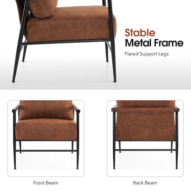 Set of 2 Modern Accent Armchairs, Leathaire Fabric with Carbon Steel Legs