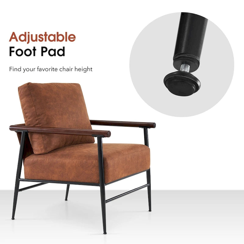 Set of 2 Modern Accent Armchairs, Leathaire Fabric with Carbon Steel Legs